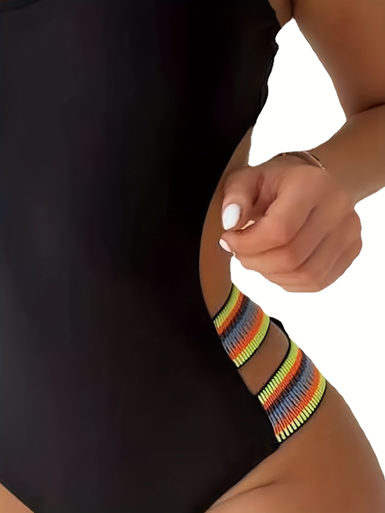 Fashionable Solid Color Swimsuits with Colorful Elastic Bands in Black And Blue, Specially Supplied for Cross-Border Trade. swimwear
