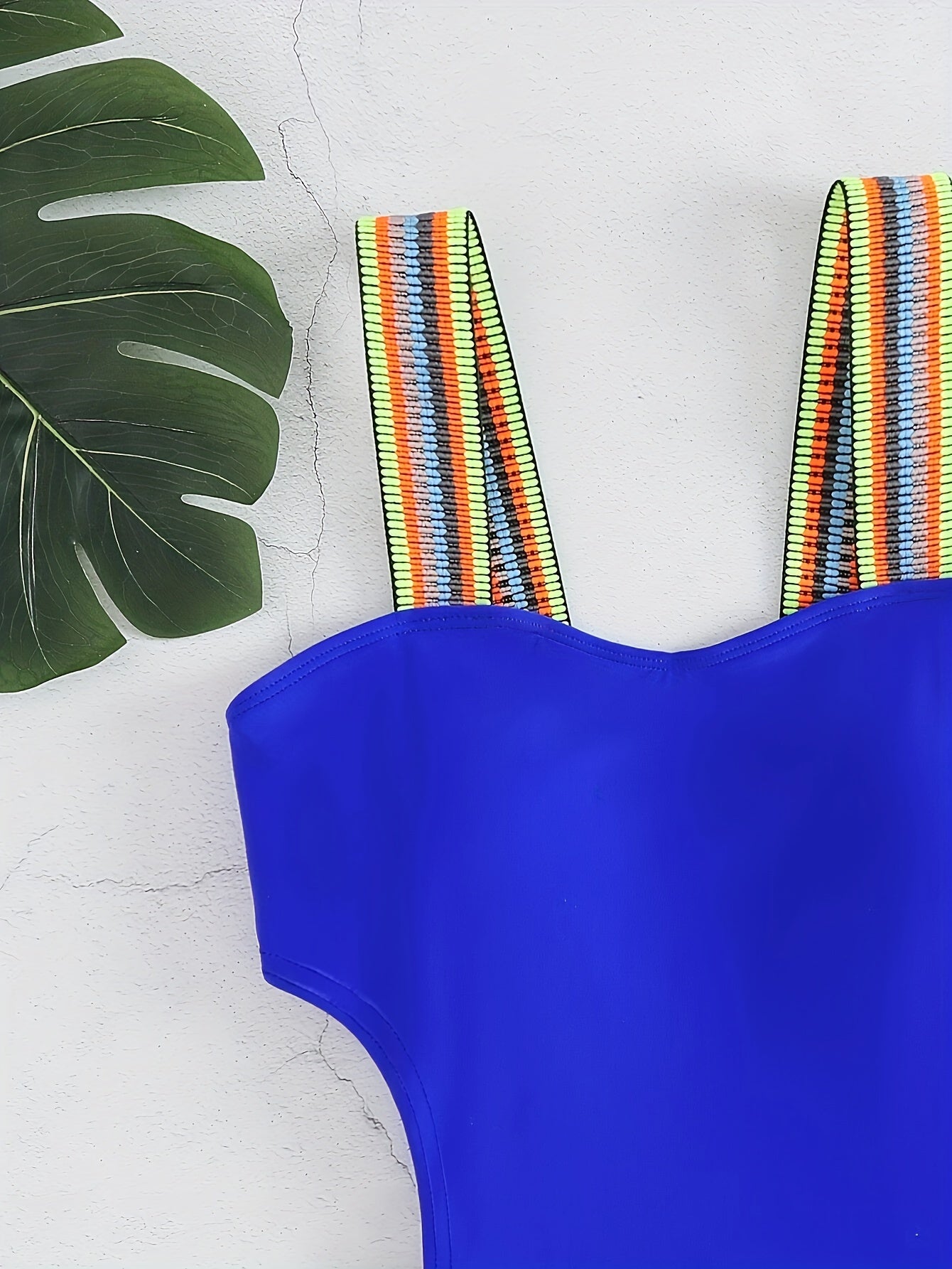 Fashionable Solid Color Swimsuits with Colorful Elastic Bands in Black And Blue, Specially Supplied for Cross-Border Trade. swimwear
