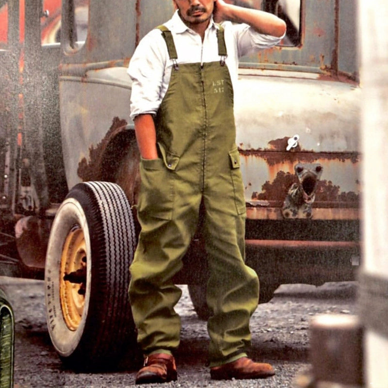 Loose Solid Color Casual Suspenders Pants for Men Suspender Pants Men's Pants