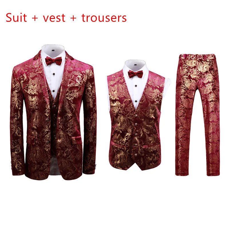Men's 3/2 Sets Suit Vest Trousers Ensemble Autumn Winter European Style Fashion Trend Handmade Tailoring Stage Performance