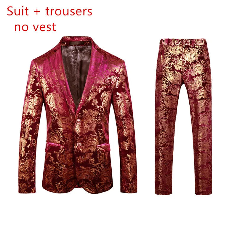 Men's 3/2 Sets Suit Vest Trousers Ensemble Autumn Winter European Style Fashion Trend Handmade Tailoring Stage Performance