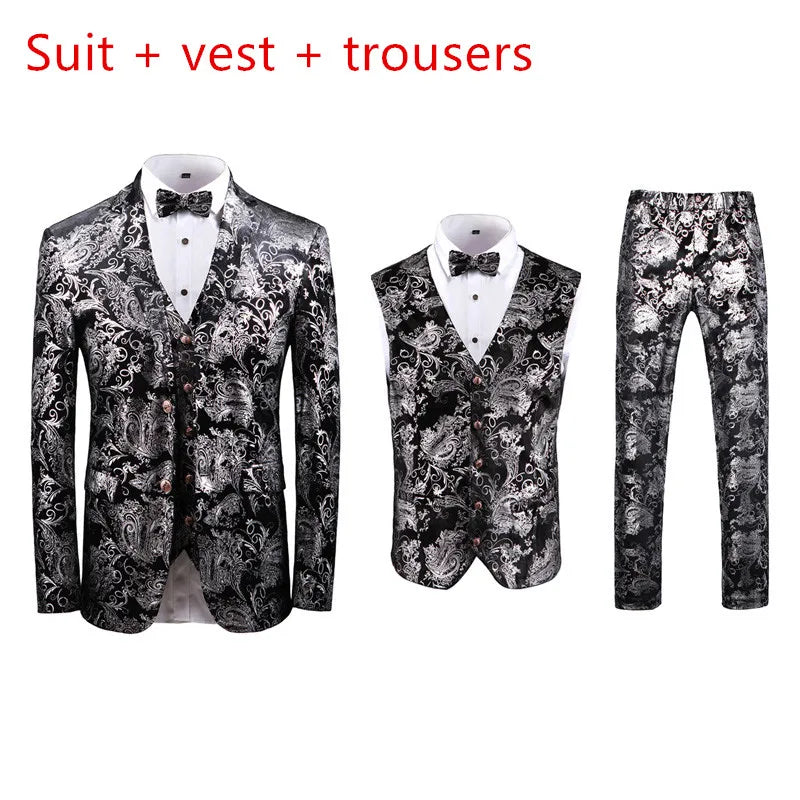 Men's 3/2 Sets Suit Vest Trousers Ensemble Autumn Winter European Style Fashion Trend Handmade Tailoring Stage Performance