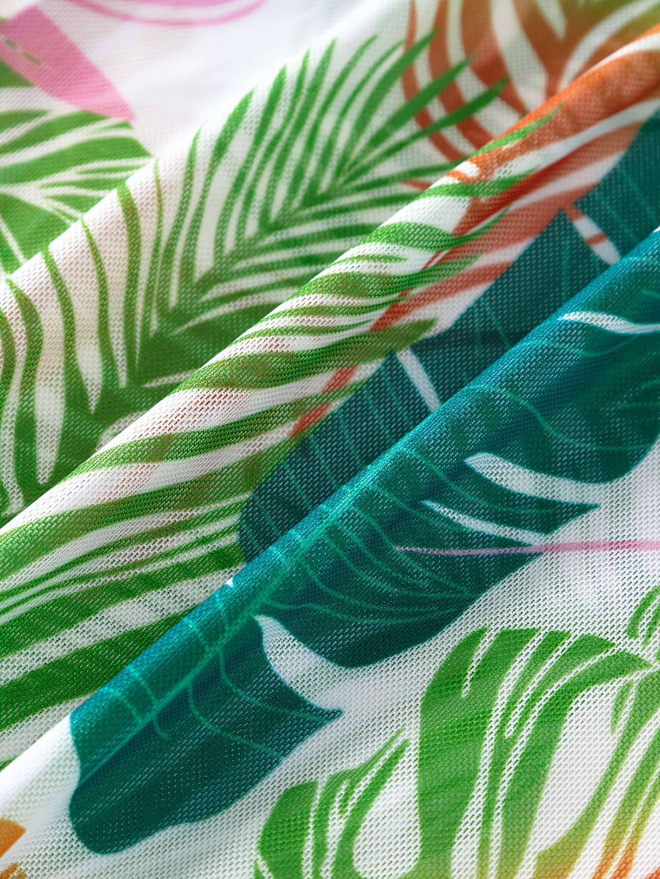 Tropical Print Drawstring Texture Fabric 3 Piece Set Swimsuits swimwear