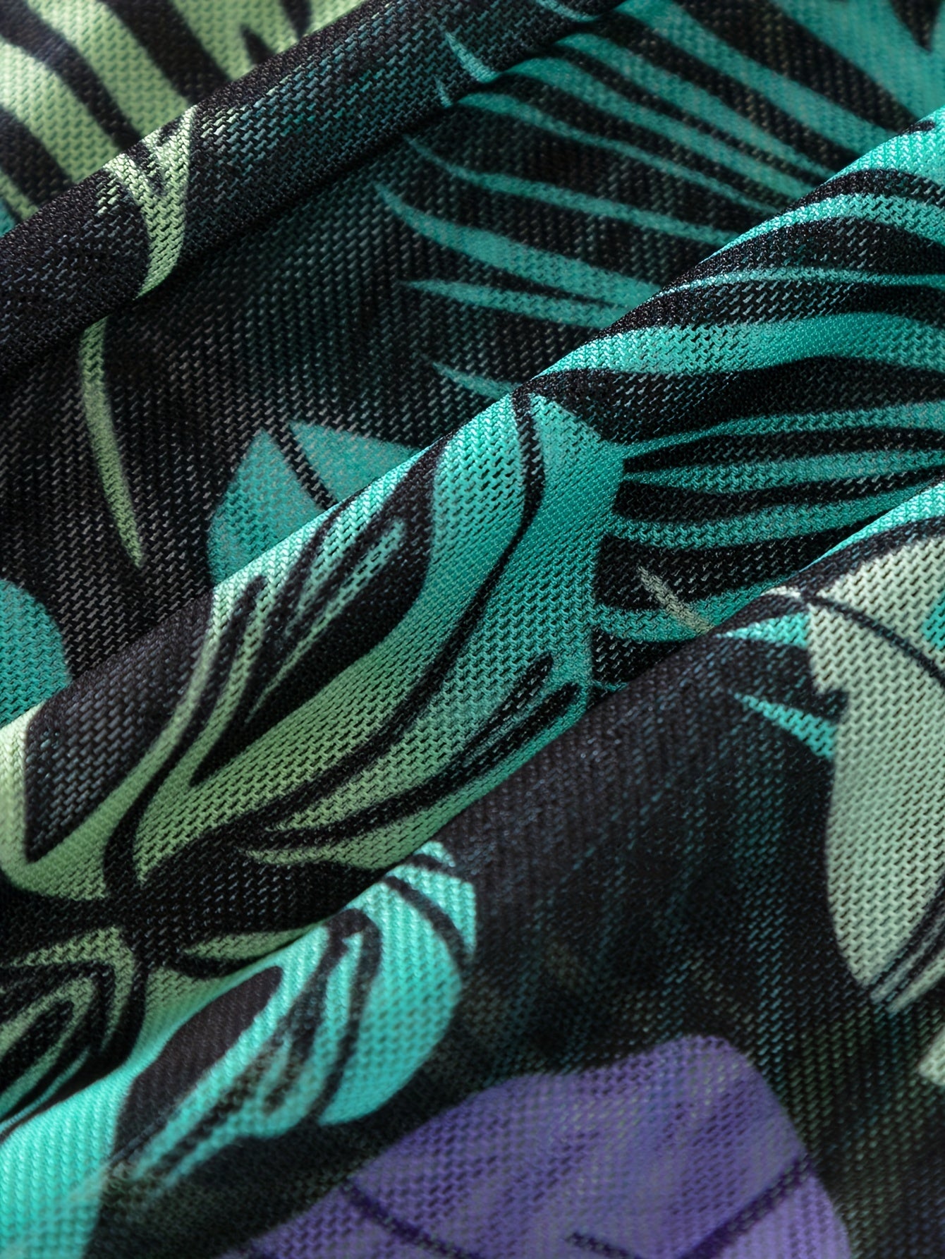 Tropical Print Drawstring Texture Fabric 3 Piece Set Swimsuits swimwear