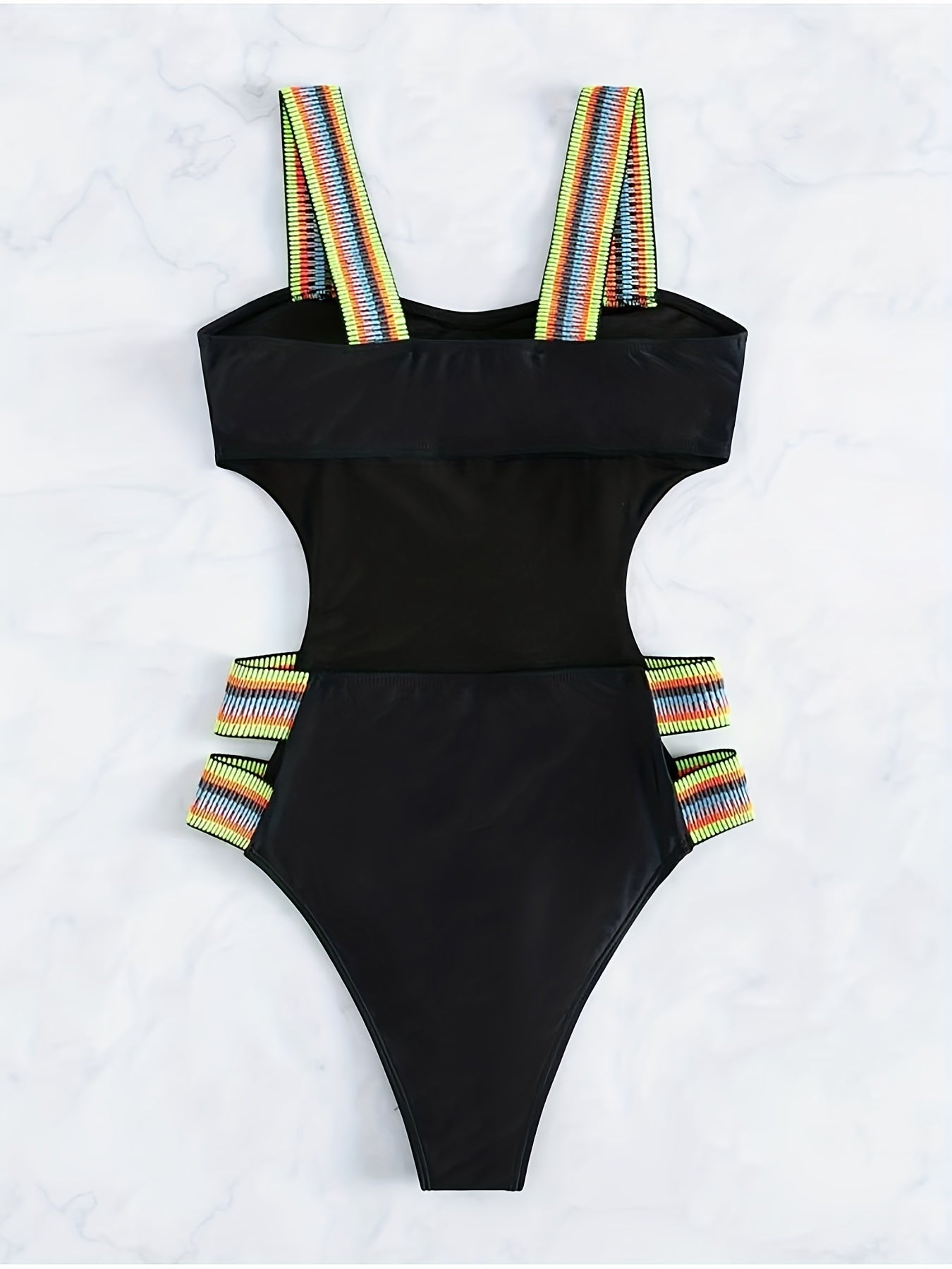 Fashionable Solid Color Swimsuits with Colorful Elastic Bands in Black And Blue, Specially Supplied for Cross-Border Trade. swimwear