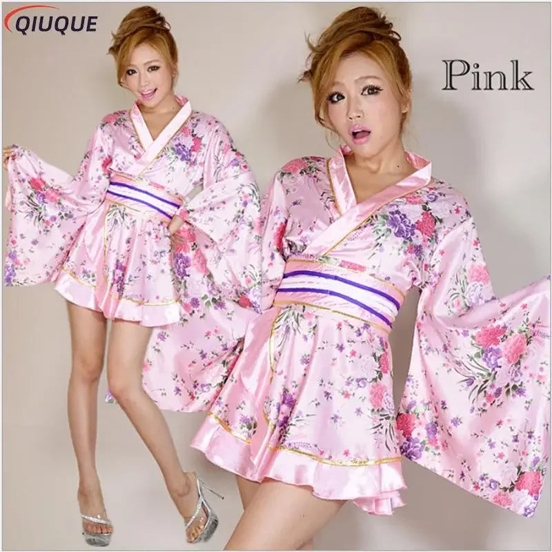 l2025l New Women Japanese Kimono Dress Floral Print Yukata Sleepwear Traditional Geisha Vintage Clothes Cosplay Costume