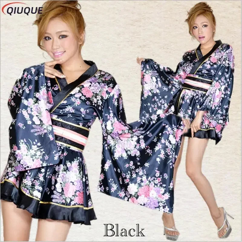 l2025l New Women Japanese Kimono Dress Floral Print Yukata Sleepwear Traditional Geisha Vintage Clothes Cosplay Costume