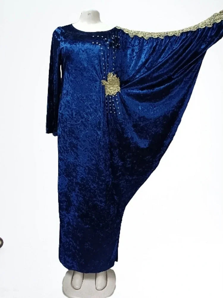 Elegant Velvet Muslim Dress Women Pleated African India Islamic Clothing Maxi Dress Jubah Long Robe Abaya Moroccan Kaftan Elbise