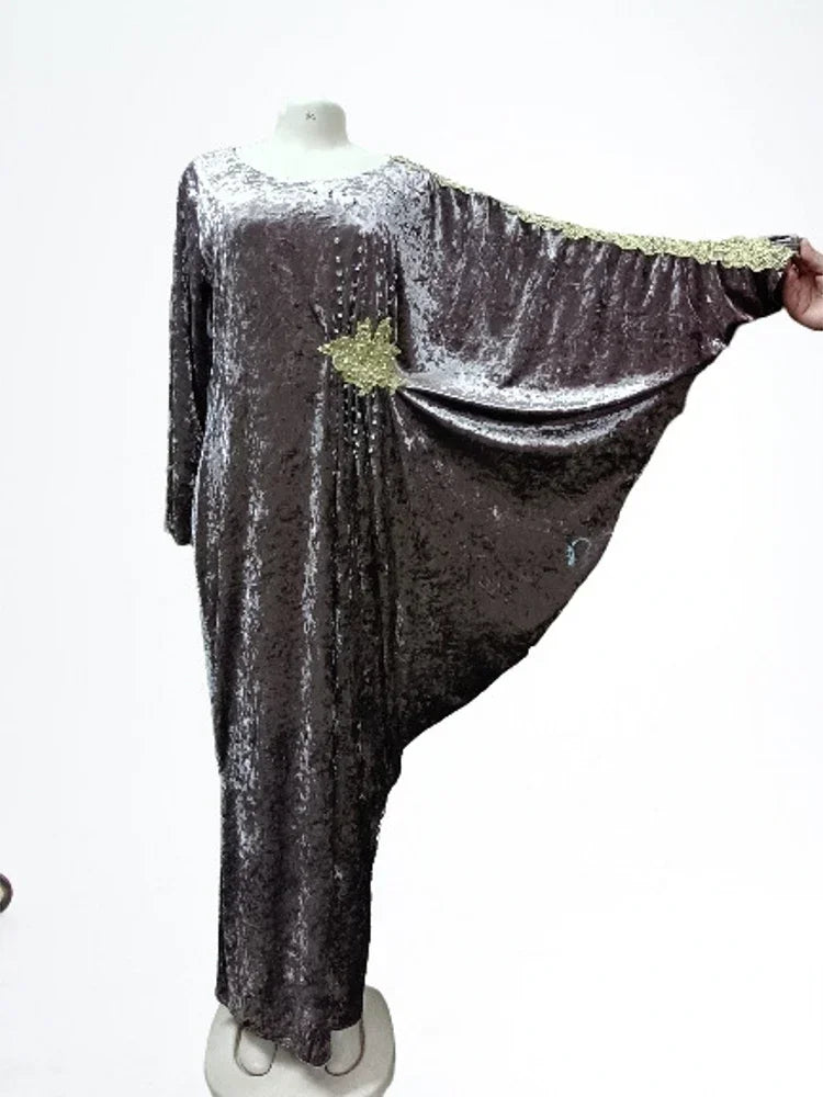 Elegant Velvet Muslim Dress Women Pleated African India Islamic Clothing Maxi Dress Jubah Long Robe Abaya Moroccan Kaftan Elbise