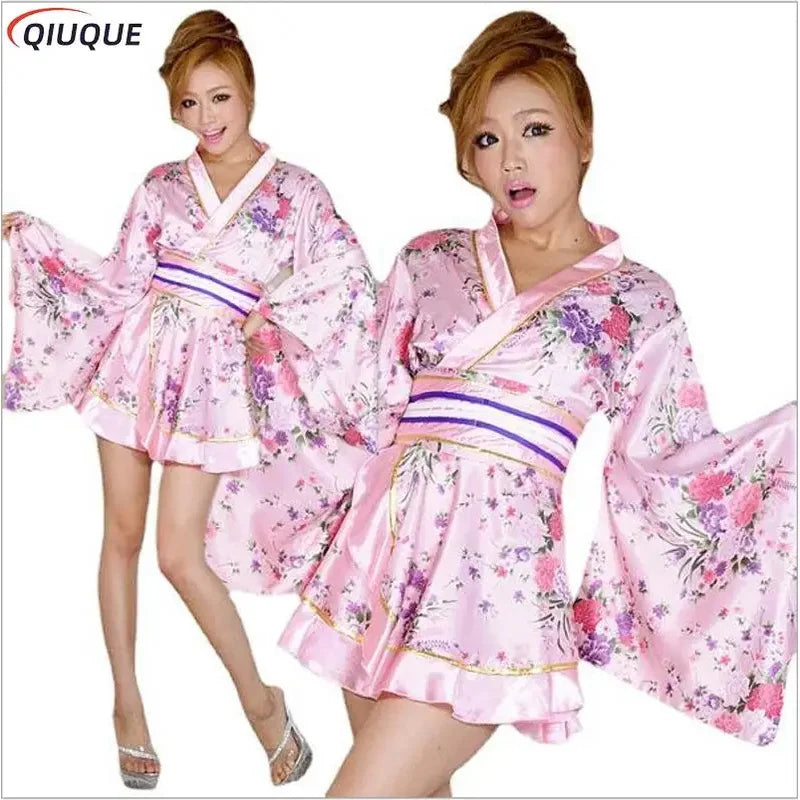 l2025l New Women Japanese Kimono Dress Floral Print Yukata Sleepwear Traditional Geisha Vintage Clothes Cosplay Costume