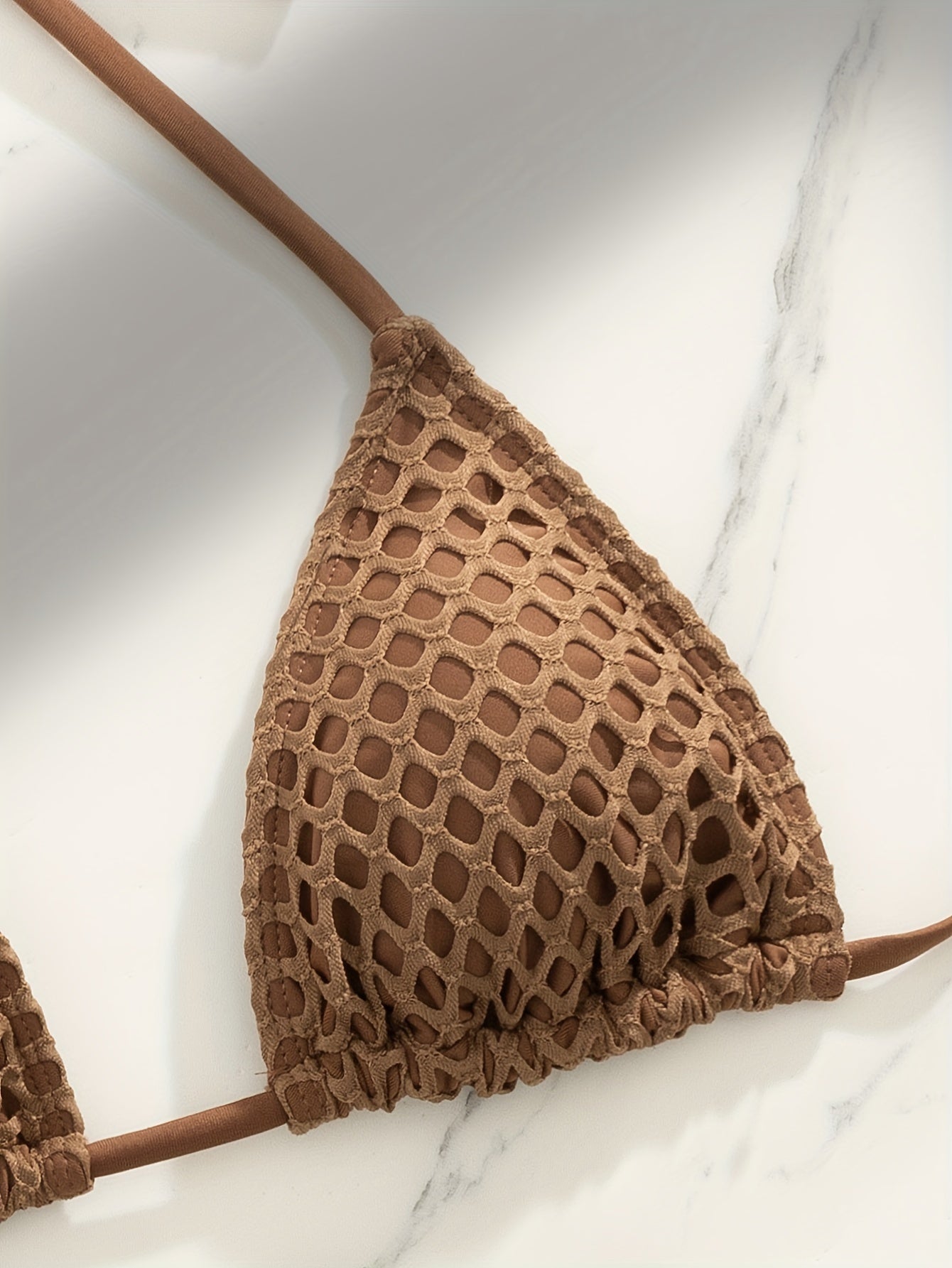 3 Piece Set Swimsuits - Hollow Out Plain Khaki Triangle Halter Tie Strap Bikini Drawstring Wrap Skirt - swimwear