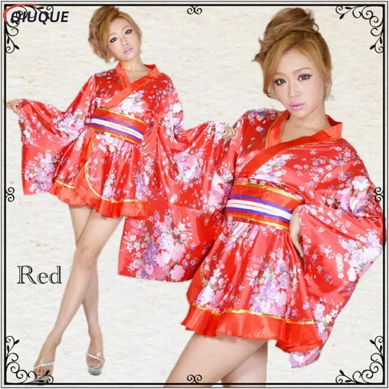 l2025l New Women Japanese Kimono Dress Floral Print Yukata Sleepwear Traditional Geisha Vintage Clothes Cosplay Costume