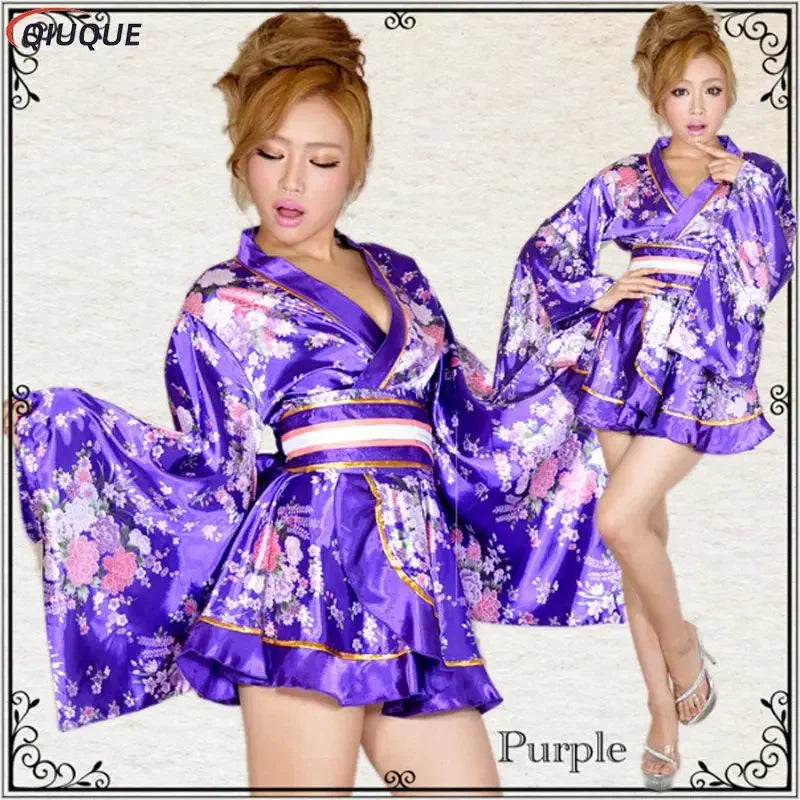 l2025l New Women Japanese Kimono Dress Floral Print Yukata Sleepwear Traditional Geisha Vintage Clothes Cosplay Costume