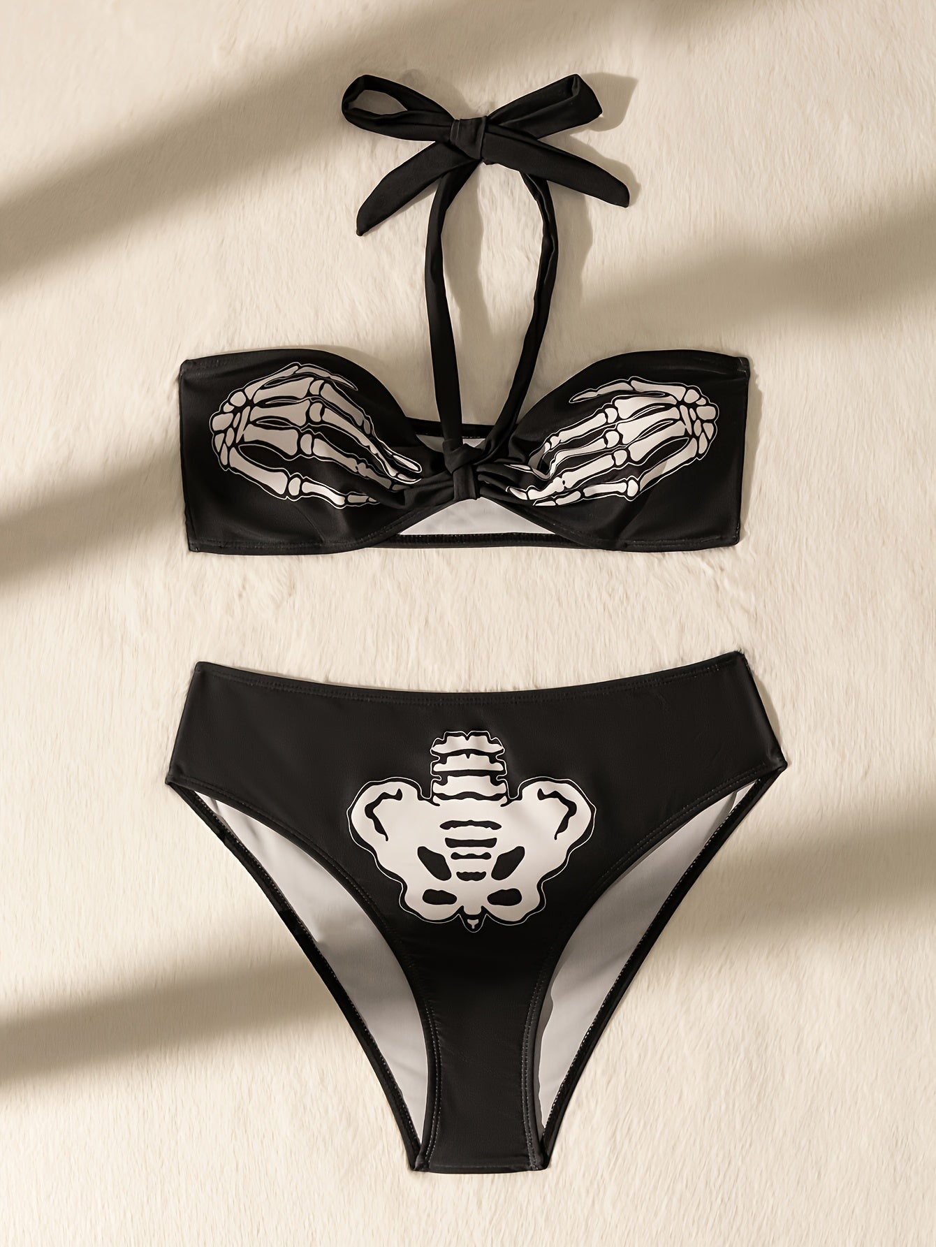 Halloween Skeleton Print Halter 2 Piece  Gothic Style Swimsuits, Swimwear.