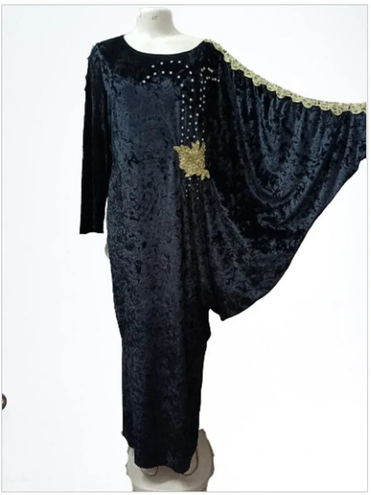 Elegant Velvet Muslim Dress Women Pleated African India Islamic Clothing Maxi Dress Jubah Long Robe Abaya Moroccan Kaftan Elbise