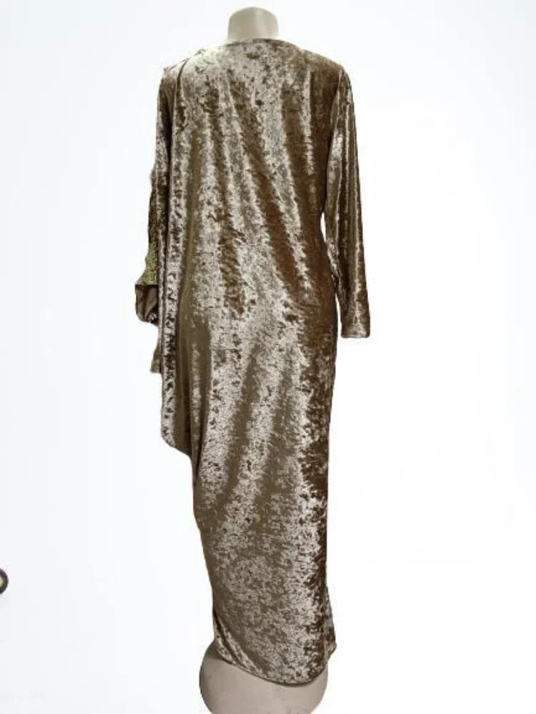 Elegant Velvet Muslim Dress Women Pleated African India Islamic Clothing Maxi Dress Jubah Long Robe Abaya Moroccan Kaftan Elbise