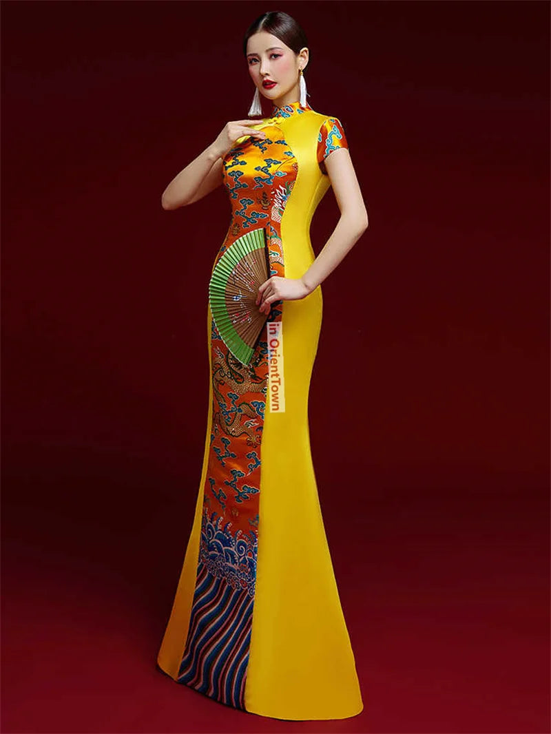 Oriental Style Models Cheongsam Prom Dress High-End Performance Costume Show Asian Trend Evening Hosts Formal Attire for Women