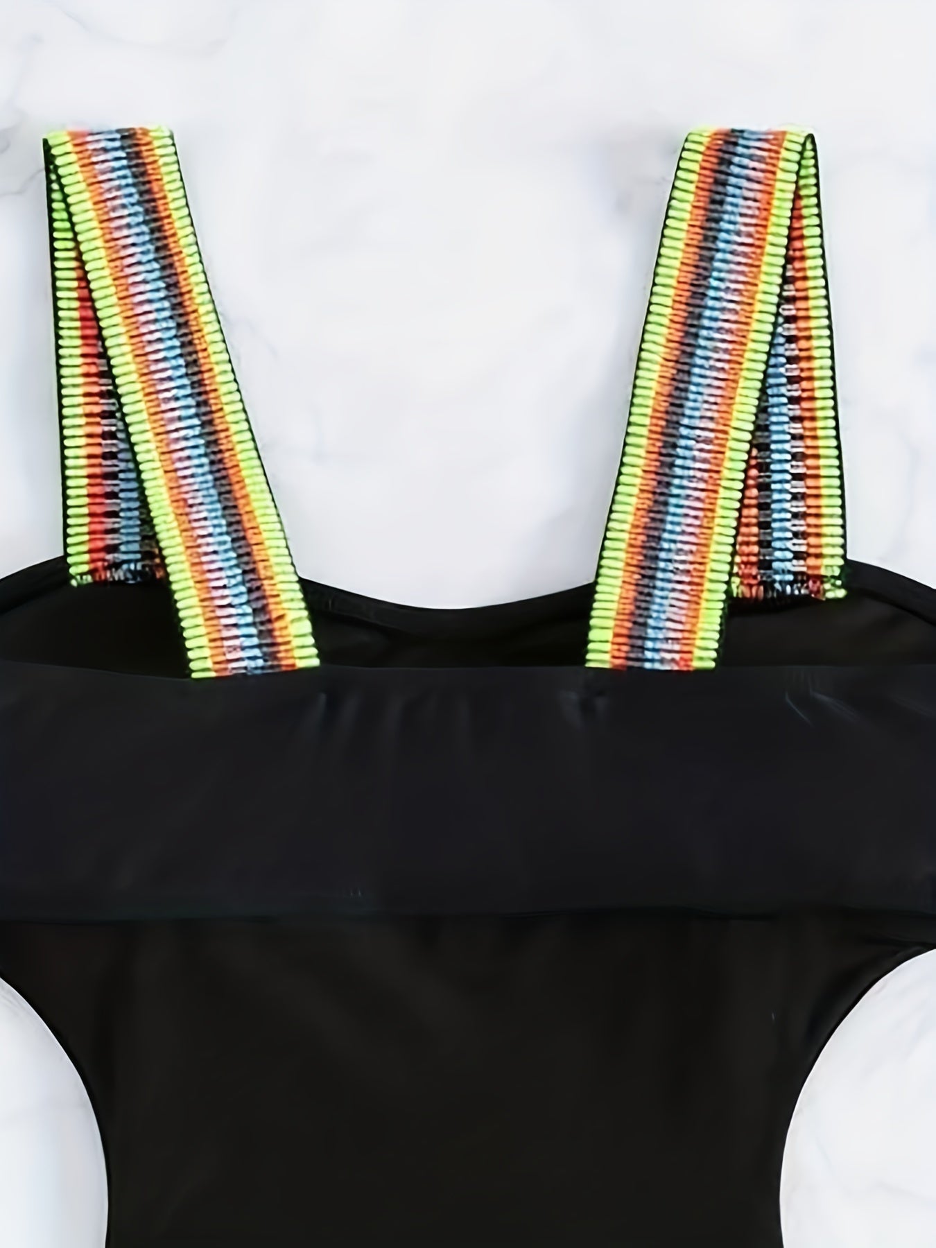 Fashionable Solid Color Swimsuits with Colorful Elastic Bands in Black And Blue, Specially Supplied for Cross-Border Trade. swimwear