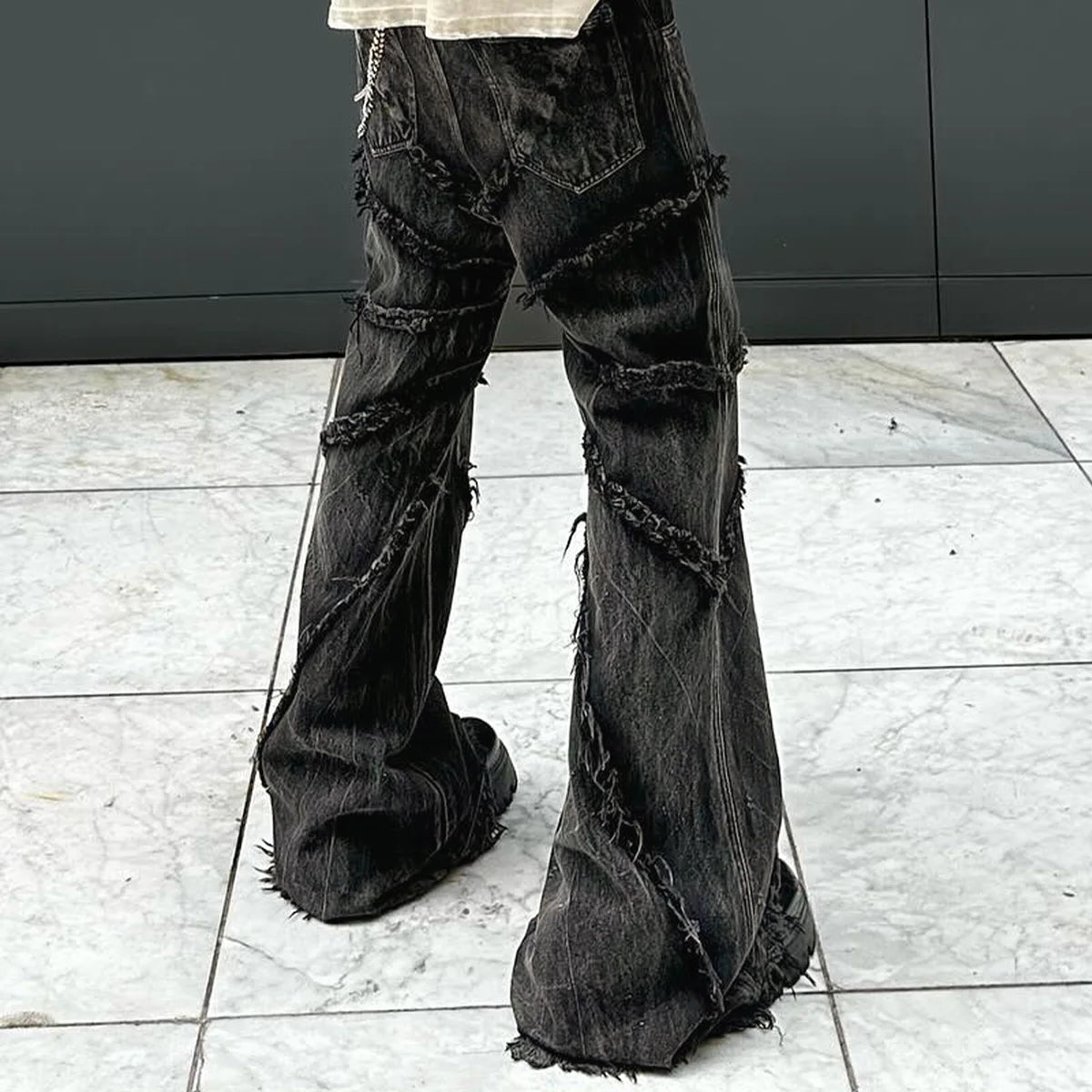 Hot Sale Hip Hop Customized High Quality Distressed Black Baggy Denim Pants Men's Loose Fit Streetwear Stack Jeans