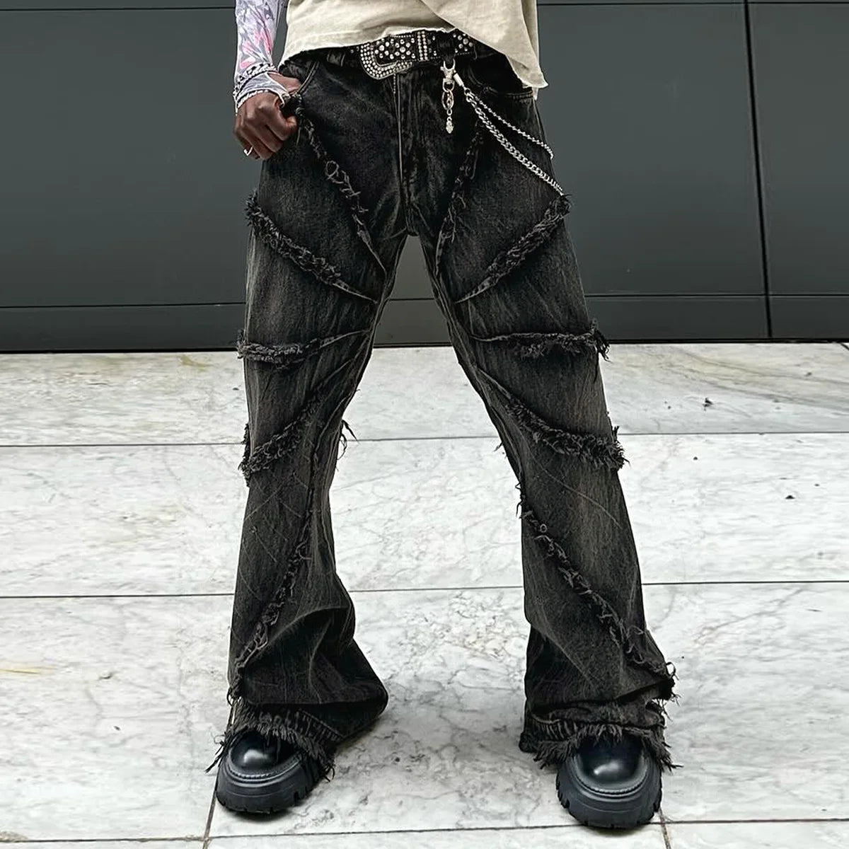 Hot Sale Hip Hop Customized High Quality Distressed Black Baggy Denim Pants Men's Loose Fit Streetwear Stack Jeans