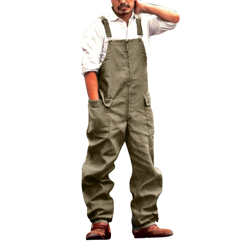 Loose Solid Color Casual Suspenders Pants for Men Suspender Pants Men's Pants