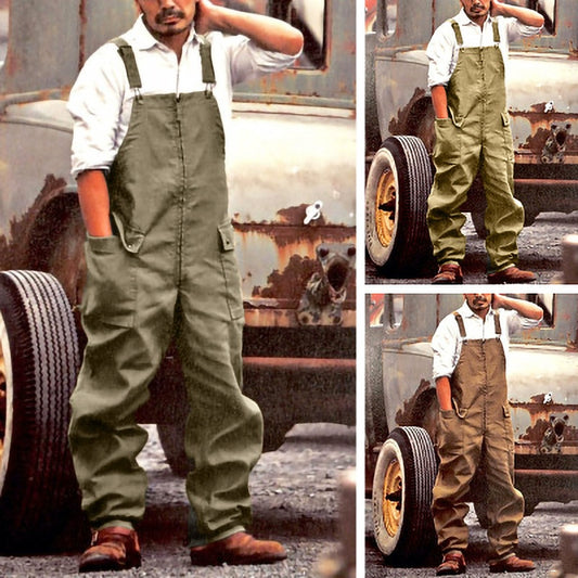 Loose Solid Color Casual Suspenders Pants for Men Suspender Pants Men's Pants