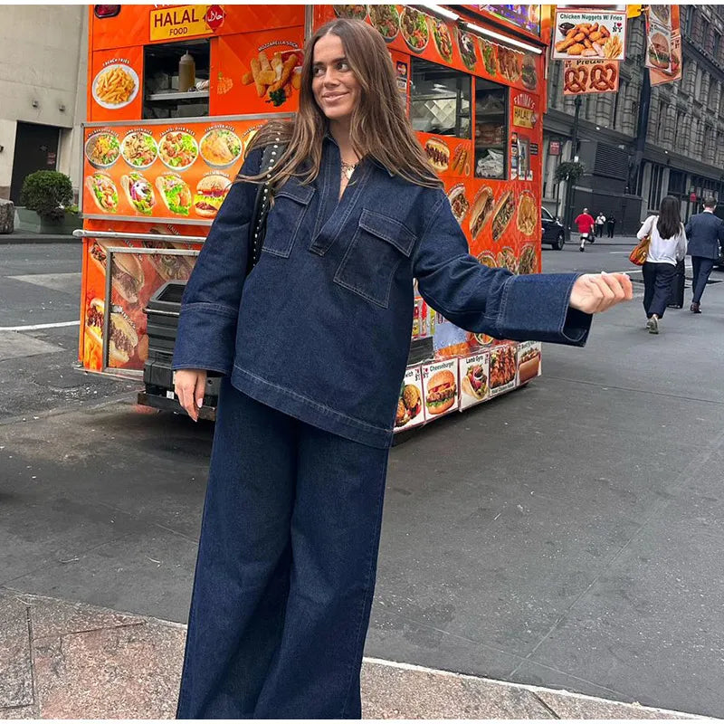 Denim Wide Leg Pants set