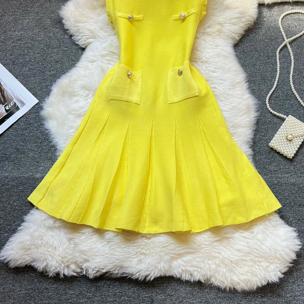 Pleated Short Dress Women