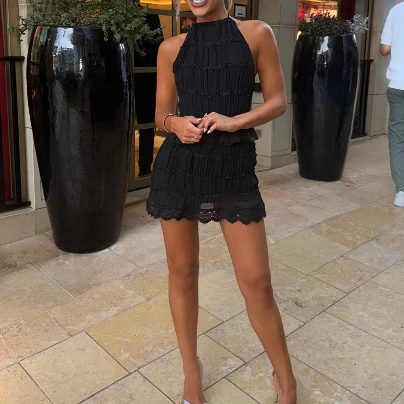 Two Piece ; Going Out ; Backless ; Flowy ; Mini Skirt ; 2 Piece ladies set