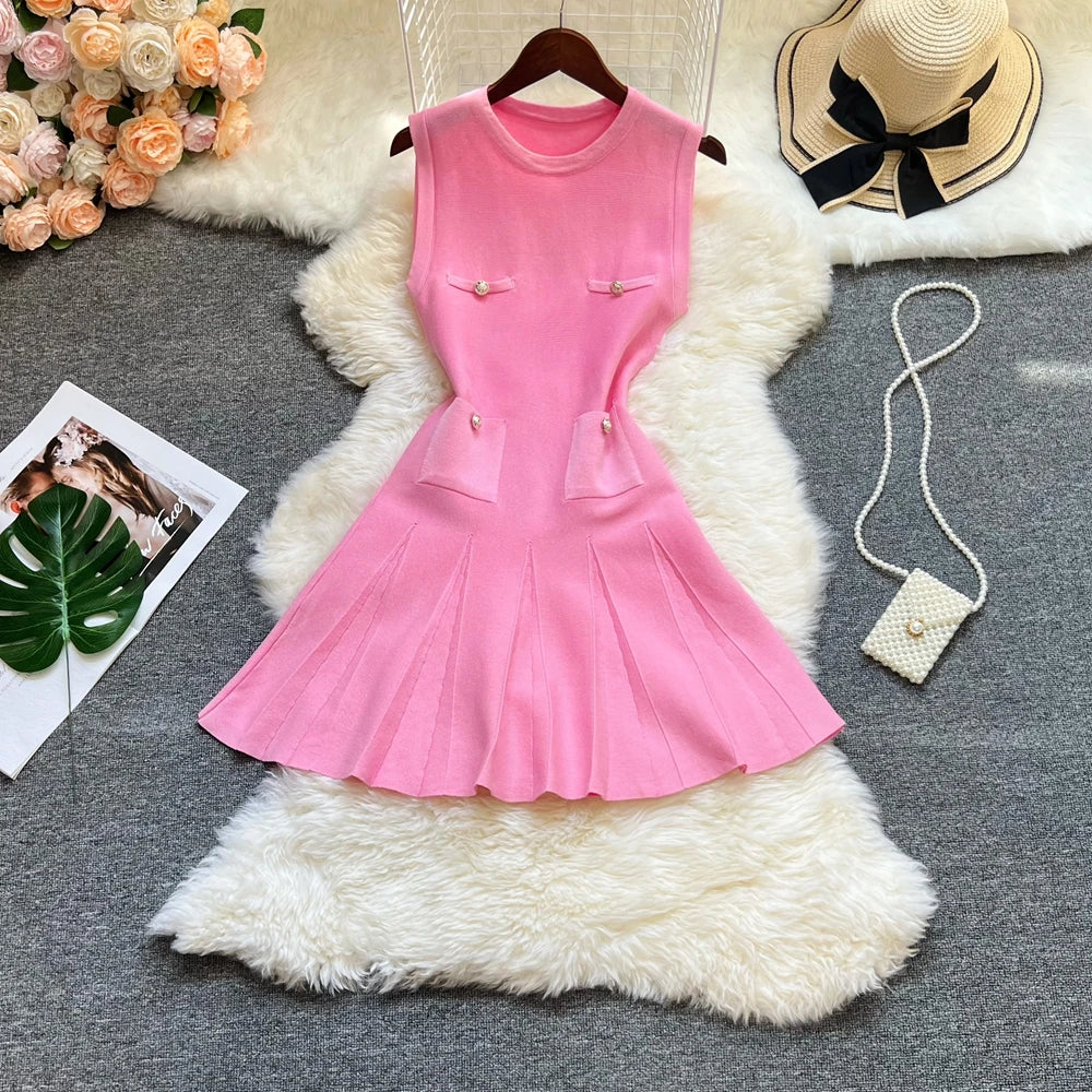 Pleated Short Dress Women