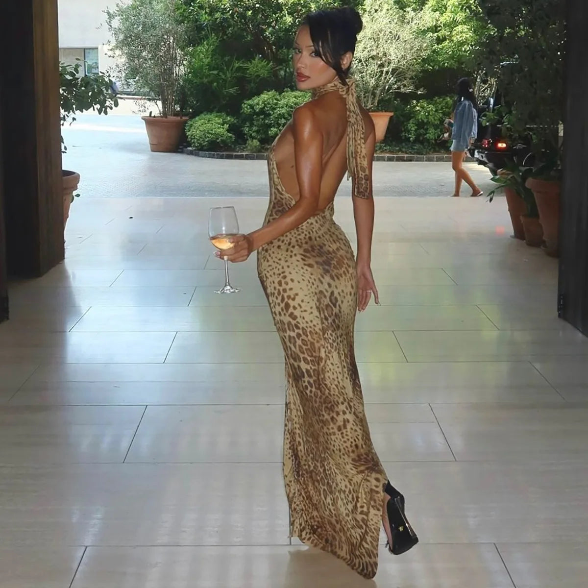 Leopard Sexy Backless Maxi Dress