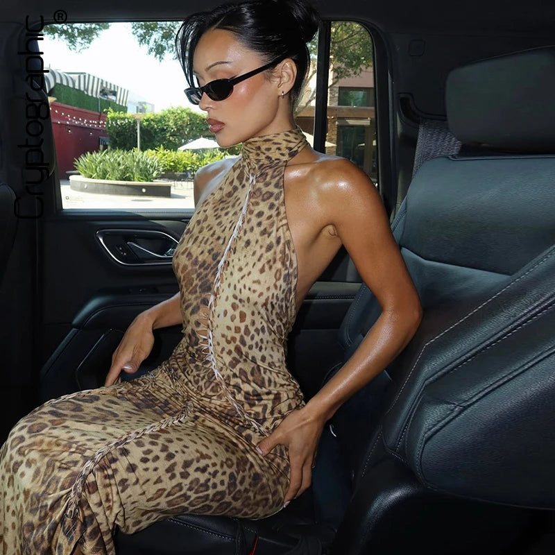 Leopard Sexy Backless Maxi Dress