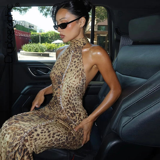 Leopard Sexy Backless Maxi Dress