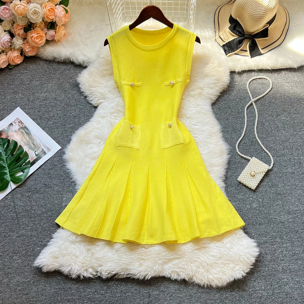Pleated Short Dress Women