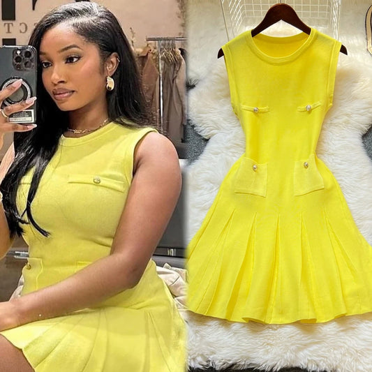 Pleated Short Dress Women