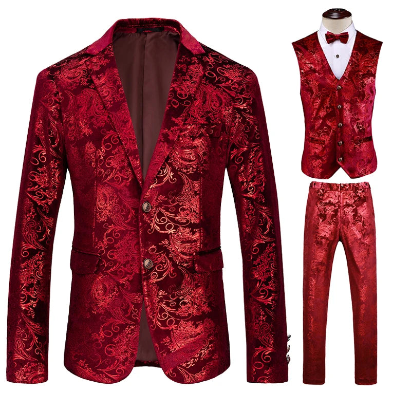 Men's 3/2 Sets Suit Vest Trousers Ensemble Autumn Winter European Style Fashion Trend Handmade Tailoring Stage Performance