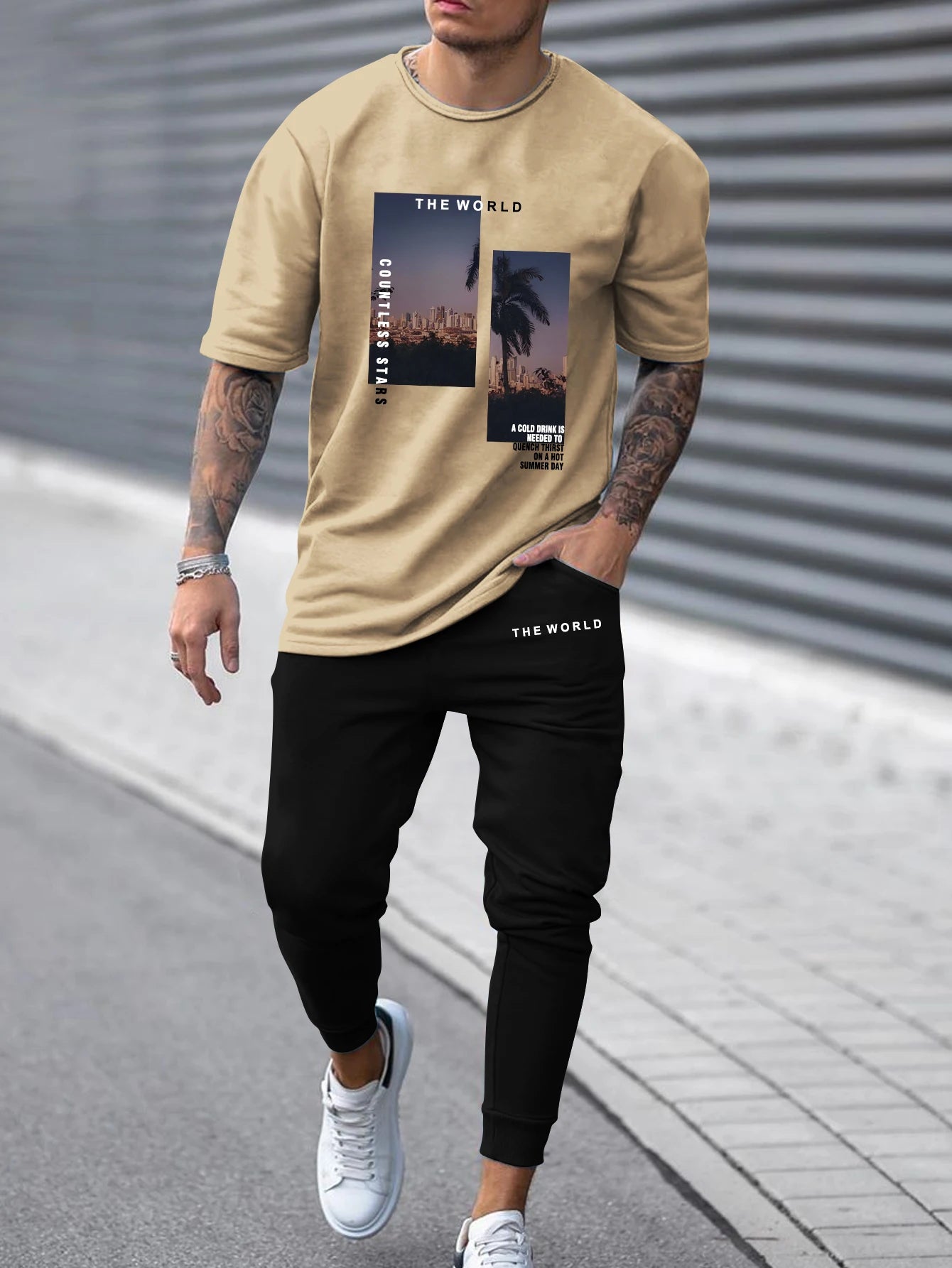 Men's Sets Casual T-Shirt And Long Pants Set With Picture Print Letter Male Sports Suit Tracksuit Daily Loose Suits