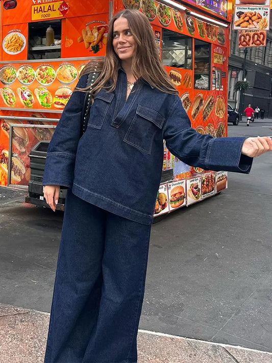Denim Wide Leg Pants set