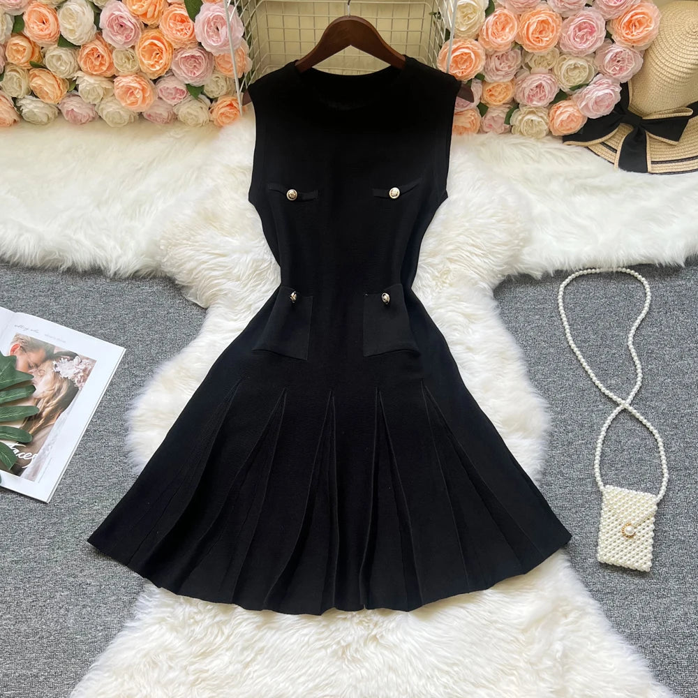 Pleated Short Dress Women