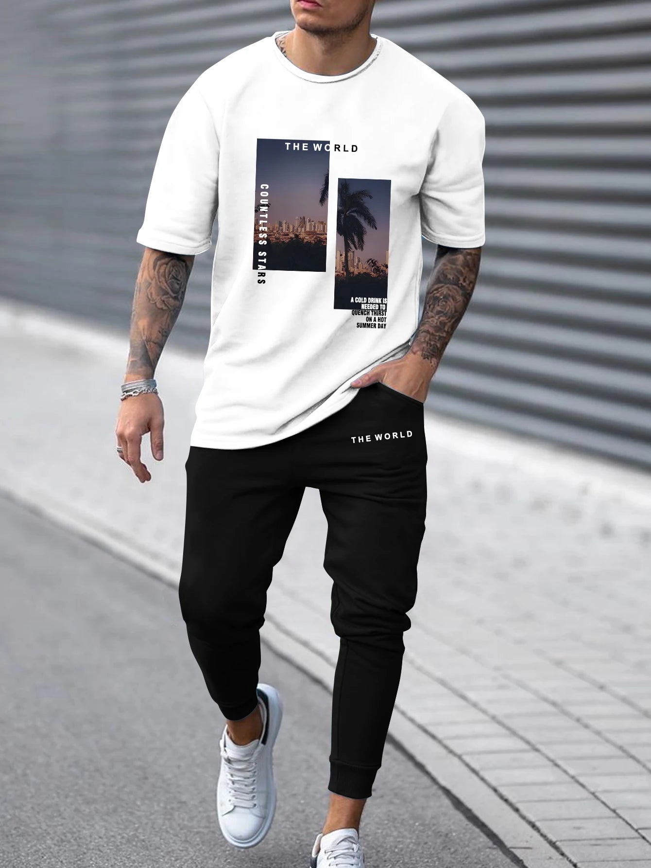 Men's Sets Casual T-Shirt And Long Pants Set With Picture Print Letter Male Sports Suit Tracksuit Daily Loose Suits