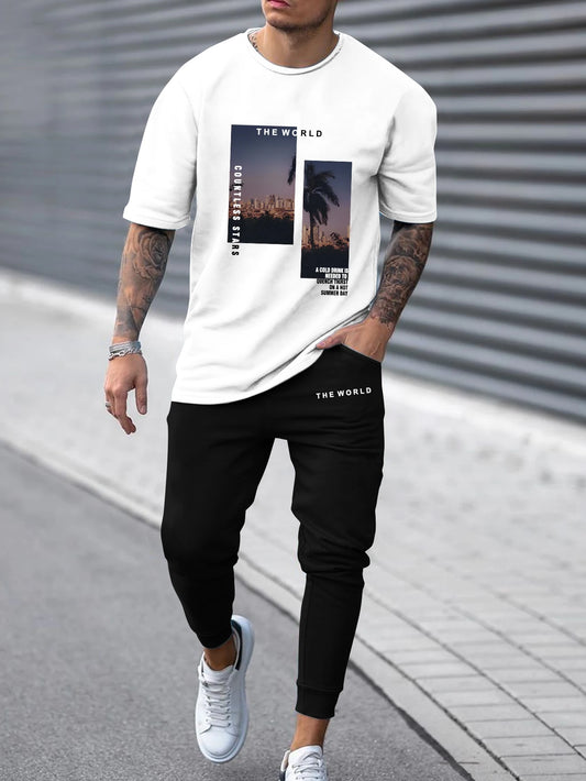 Men's Sets Casual T-Shirt And Long Pants Set With Picture Print Letter Male Sports Suit Tracksuit Daily Loose Suits