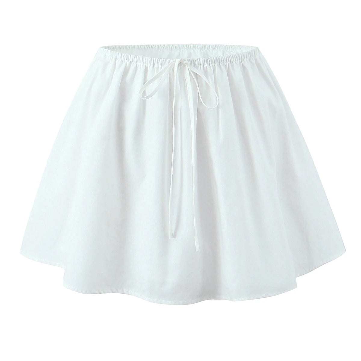 White Lapel V neck Short Puff Sleeve Shirt ; Tank Top ; Bow Elastic Waist ;  Mini Skirt ladies 2 Pieces Set