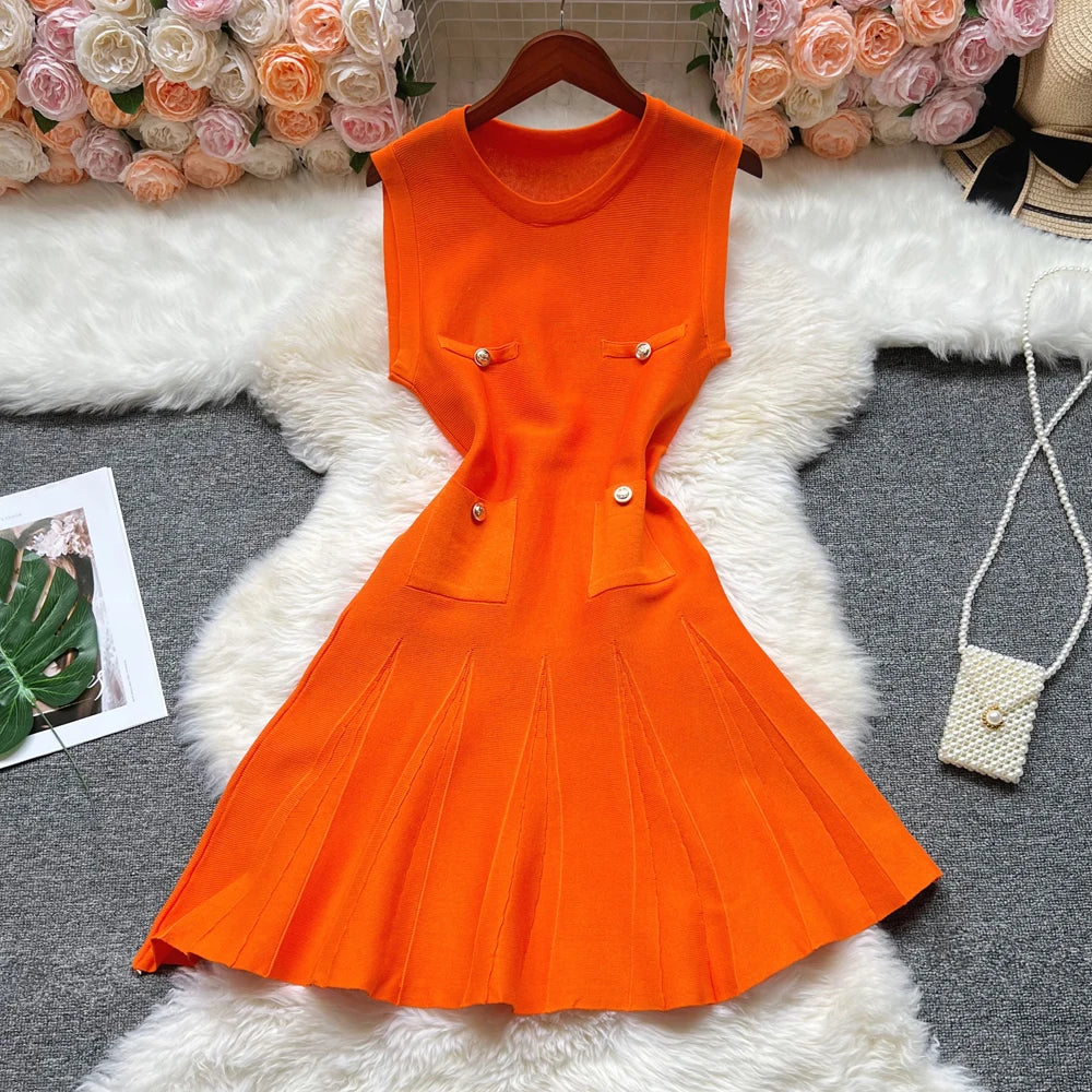 Pleated Short Dress Women