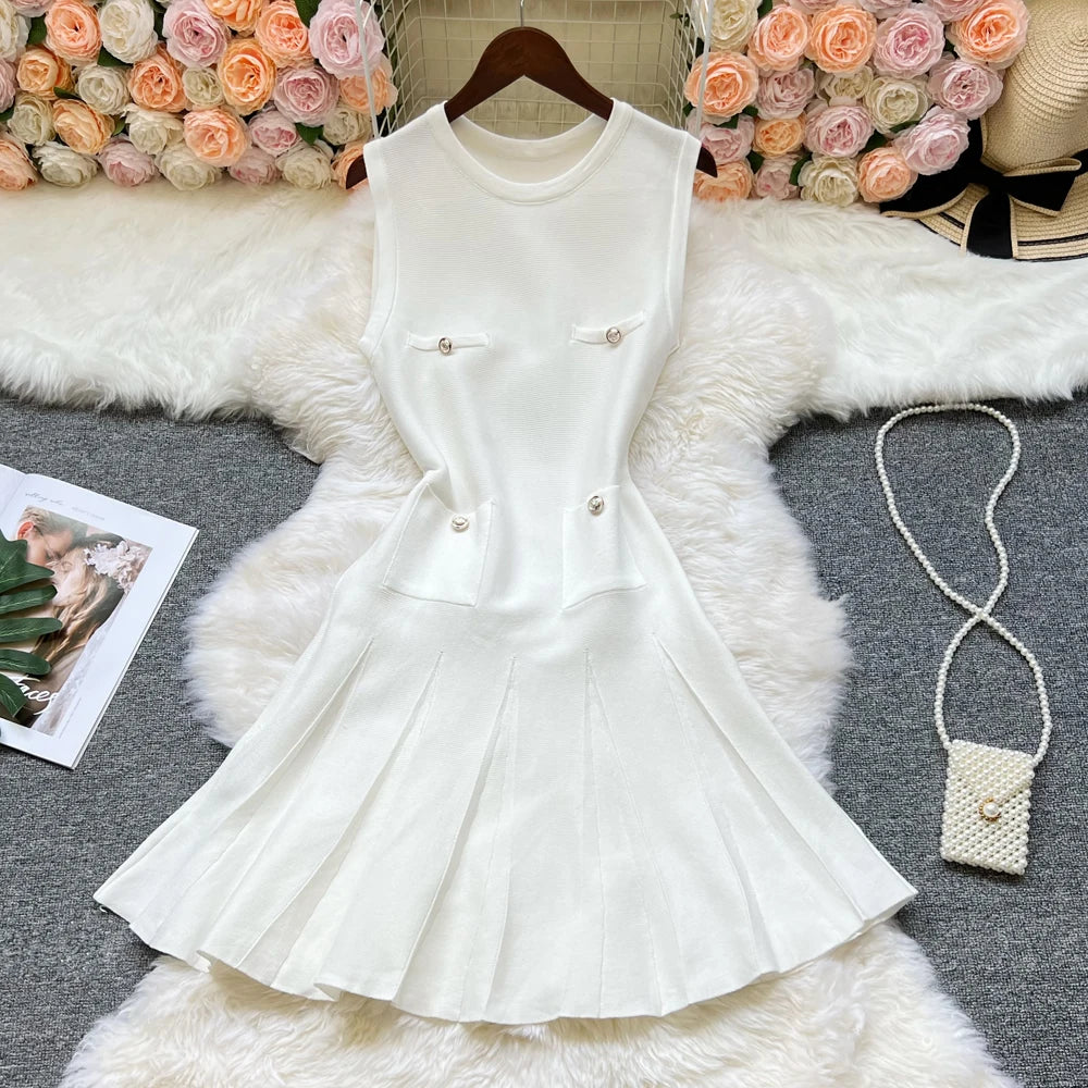 Pleated Short Dress Women