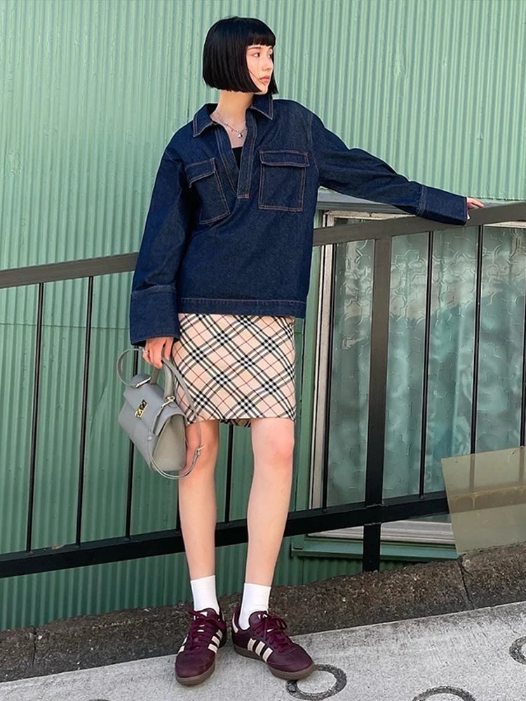 Denim Coat Trouser Women 2 Pieces Set Lapel Full Sleeves Pullover Floor Length High Waist Wide Leg Pants Female 2025 Spring Suit