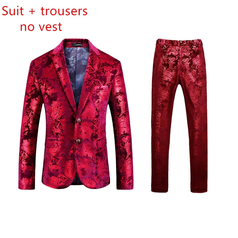 Men's 3/2 Sets Suit Vest Trousers Ensemble Autumn Winter European Style Fashion Trend Handmade Tailoring Stage Performance