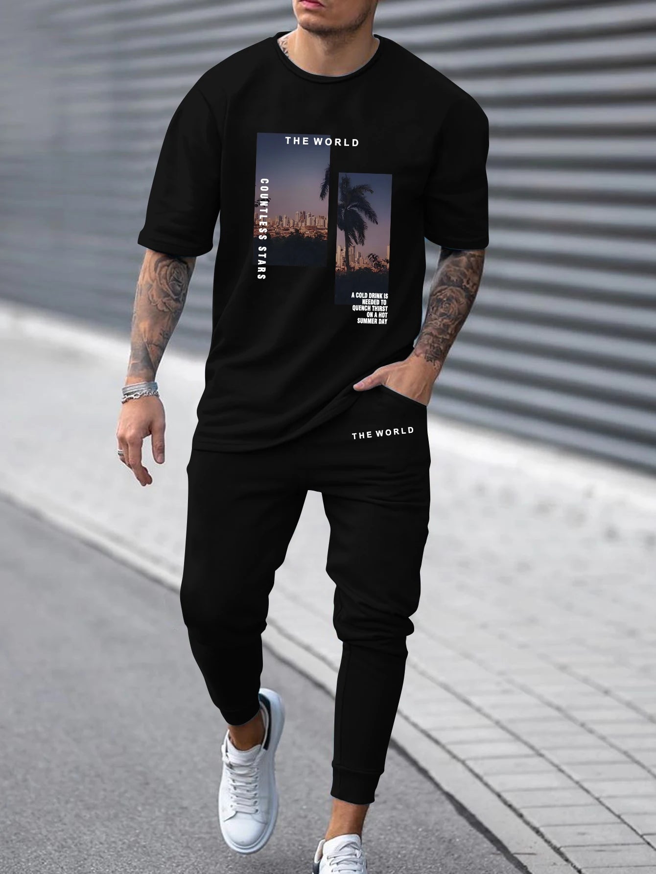 Men's Sets Casual T-Shirt And Long Pants Set With Picture Print Letter Male Sports Suit Tracksuit Daily Loose Suits
