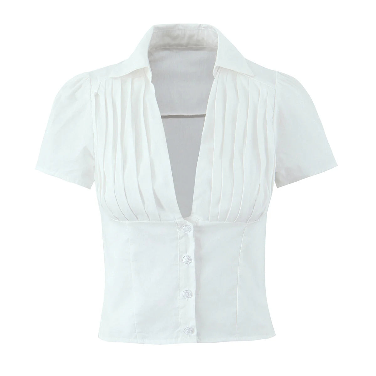 White Lapel V neck Short Puff Sleeve Shirt ; Tank Top ; Bow Elastic Waist ;  Mini Skirt ladies 2 Pieces Set