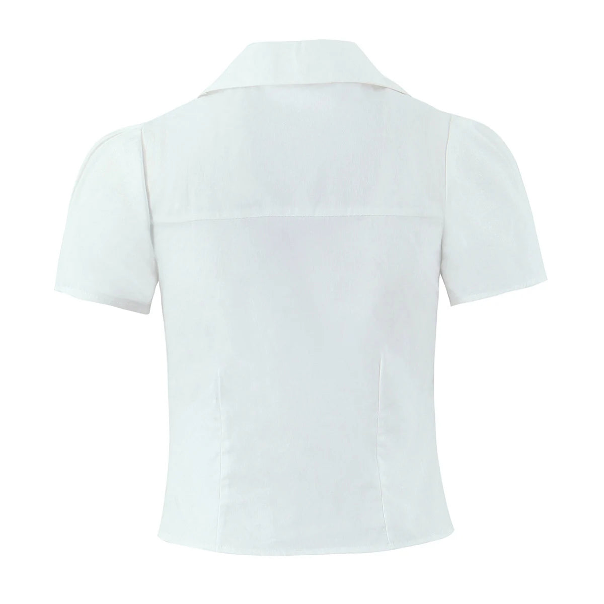 White Lapel V neck Short Puff Sleeve Shirt ; Tank Top ; Bow Elastic Waist ;  Mini Skirt ladies 2 Pieces Set