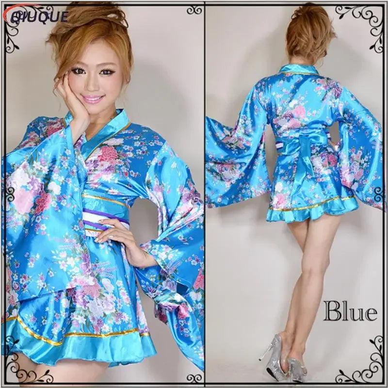 l2025l New Women Japanese Kimono Dress Floral Print Yukata Sleepwear Traditional Geisha Vintage Clothes Cosplay Costume